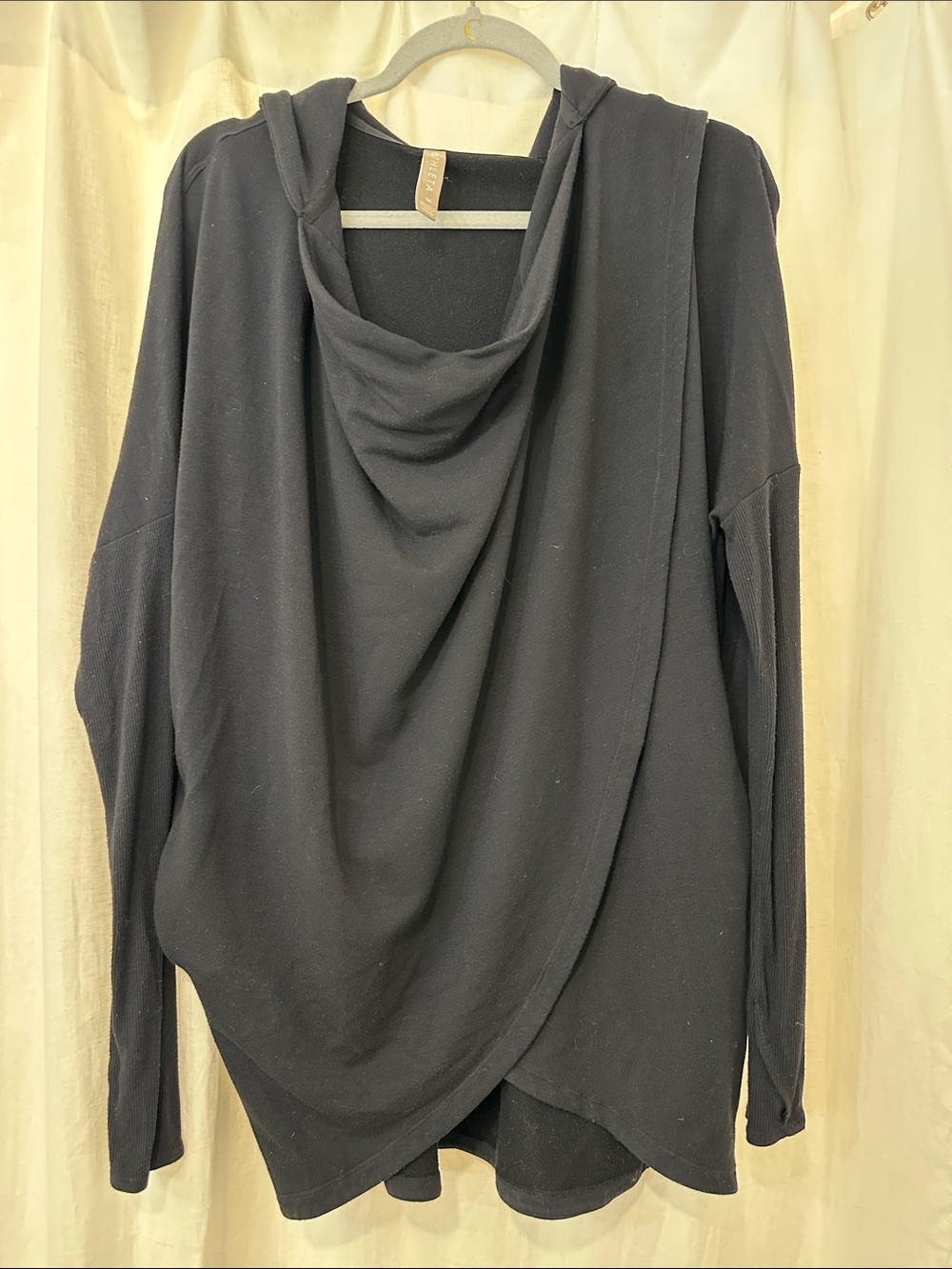 Athleta Black Draped Cowl Hooded Top